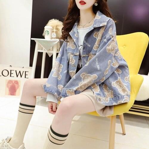 Korean cartoon denim jacket female spring and autumn 2021 new spring exotic wild loose design niche jacket