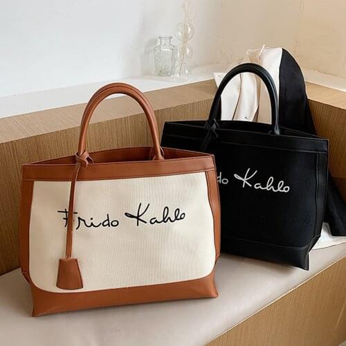 Letter Patchwork Women Canvas Handbag Large Capacity Shoulder Bag Ladies Designer Luxury Top Handle Bags Casual Big Tote Bag