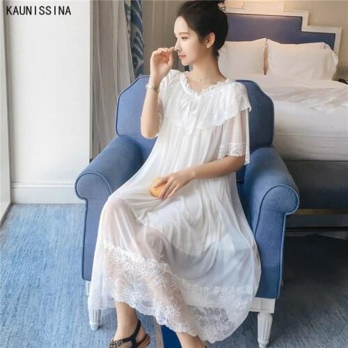 Women Lace Princess Nightdress Female Summer Short Sleeve Modal Long Sweet Nighties Sleewpear Nightgown Lounge Wear Clothes