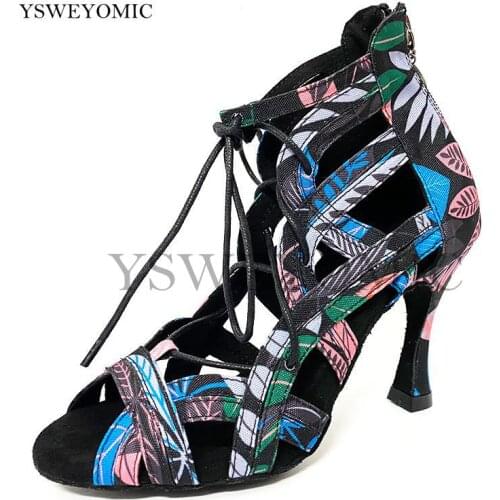 2021 African Color Denim Latin Dance Shoes New Style Soft Thicker Insole Professional Salsa Bachata Latin Dance Shoes For Women