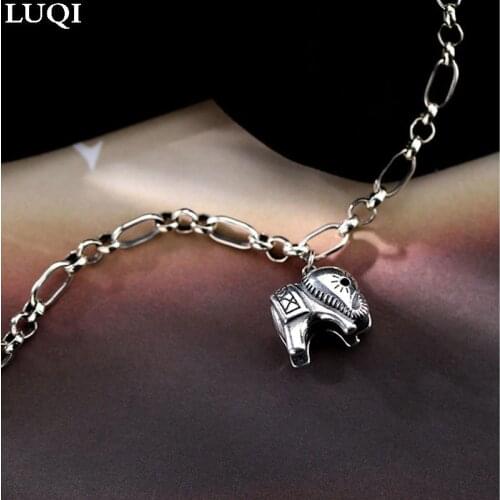 Fashion Womens S925 Retro Thai Silver Platinum Plated Elephant Pendant Trendy Wild Bracelets 146