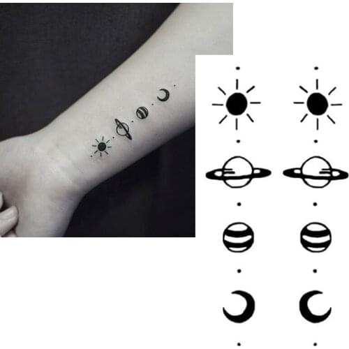 1 PC Geometric Planet Fashion Women Temporary Tattoo Sticker Black Roses Design Flower Arm Drawing Body Art Fake Tattoo Sticker