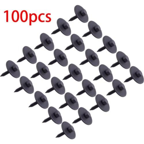 100pcs/Set 25mm Black Body Fender Screw Bumper Retainer Clip Bolt Hex Head for Universal Car