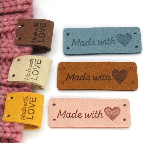 20Pcs Leather Labels Tags Handmade Labels DIY Hats Bags 2x5CM Hand Made With Love Tags Sewing Labels Garment Accessories