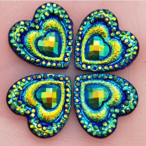25PCS 16mm AB Resin Heart Shape Rhinestone Flatback Wedding Diy Buttons