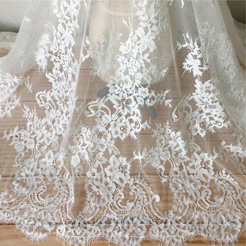3M/Lot 140cm Wide High Quality White Black Jacquard Eyelash Lace Fabric DIY Craft Wedding Dress Clothing Lace Material