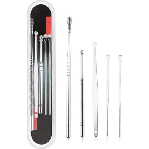 5pcs/set Stainless Steel Ear Wax Pickers Earpick Wax Remover Curette Ear Pick Cleaner Ear Cleaner Spoon Care Ear Clean Tool
