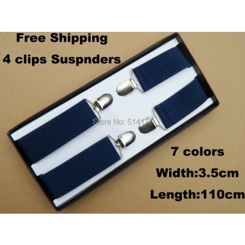 5pcs/lot 7 colors Mens braces 4 clips elastic strape adjustable suspenders GIft box adult braces Width 3.5cm Length:110cm