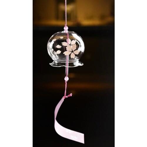 8pcs/pack 7cm*8cm Japan Style Lace Base Bell Hand Drawing Glass Windchime Friend Gift Hand Painting Sakura Hanging Decorative