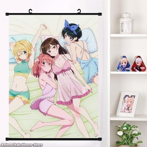 Anime Kanojo Okarishimasu Rent A Girlfriend Sarashina Ruka Sakurasawa Sumi Wall Scroll Mural Poster Otaku Home Decor Collection