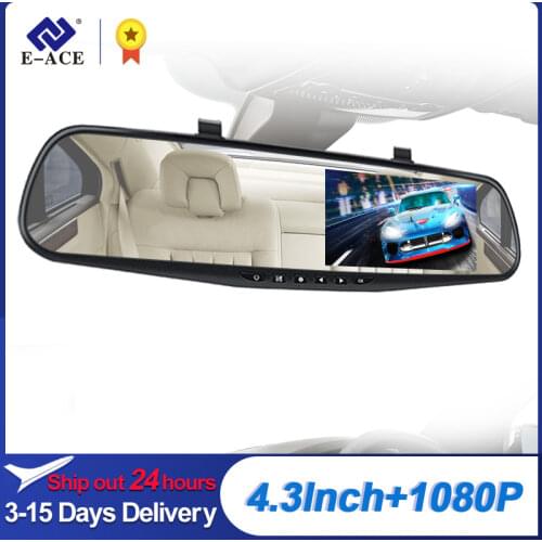 E-ACE Car Dvr Mirror Dash Cam Dual Len Rear View Mirror FHD 1080P Auto Dashcam Video Recorder Registrator With Rear View Camera