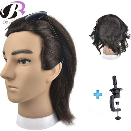 Boli hair 20cm100% Human Hair Men Training Head Male Mannequin Head Hairdressing practice Hair Heads