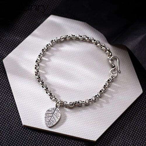 Foxanry 925 Sterling Silver Bracelet 2021 Trendy Punk Hip Hop Creative Leaf Pendant Party Jewelry Lover Gift Vintage Accessories