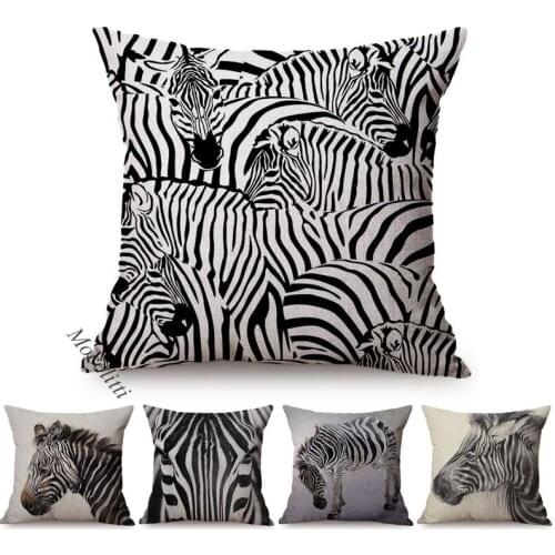Abstract Zebra Pattern Sofa Throw Pillow Case Africa Animal Sketch Art Home Decoration Cotton Linen Square Cushion Cover Cojines
