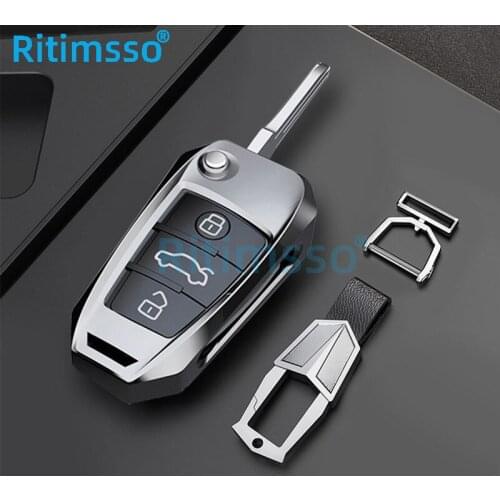 Zinc Alloy Car Folding Key Case Cover Shell Protecter for Audi A1 A3 A4 A5 Q7 A6 C5 C6 Car Holder Bag Styling Accessories