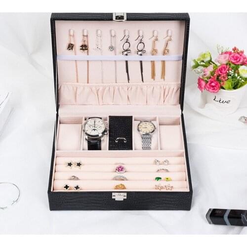 Brand PU Pattern Leather Large Jewelry Carrying Box Women Watches Necklace Bangles Bracelet Rings Display Storage Organizer Case