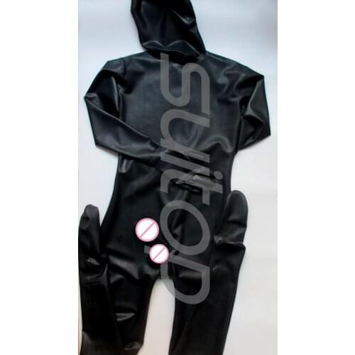 Suitop Mens full cover body latex catsuit rubber zentai with penies condom for male(back zip)(open nose only)