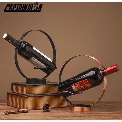 CAPTAINIRON Circle Shaped Wine Holder Creative Iron Wine Stand Metal Wine Rack for Nodic Vintage Home Dinning Room Decoration