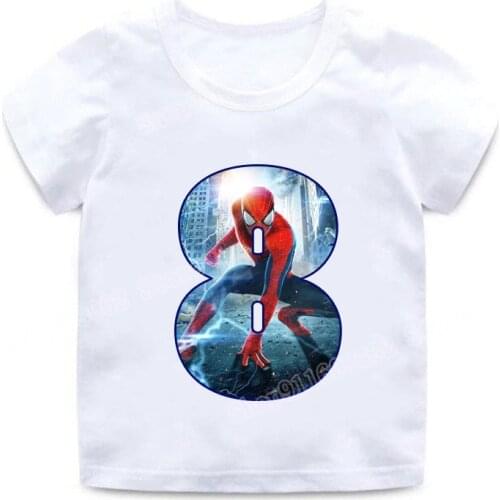 Marvel Children T-shirt Spiderman Number 1-9 Kids Clothes Boys Graphic Shirt Tops Tee Clothing Toddler Birthday Wear baby shower