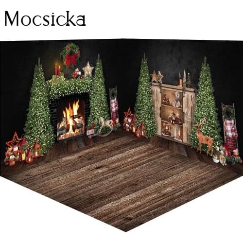 Fireplace Room Backdrop Photo Christmas Trees Wreath Toys Winter Portrait Background Xmas Black Professional Photography Studio