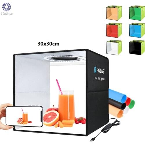 Cadiso 30cm Photo Studio Box Mini Foldable LED Shooting Ring Light Box Diffuser Photography Studio Tent Kit & 6 Color Backdrops