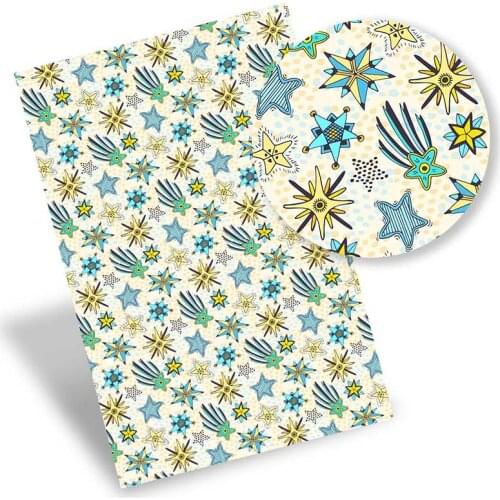 Faux Synthetic Leather Fabric Stars Printed Sheets For DIY Hairbows Bags Scrapbooking Crafts Handmade Supplies 22*30cm/0.8mm 1pc