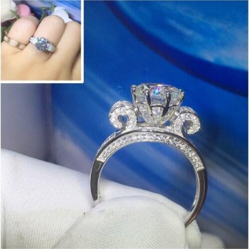 Flower ring Silver color 3ct AAAAA Cz Stone Statement Engagement wedding band rings for women men Party Jewelry Gift