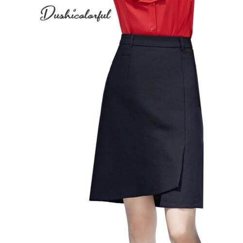 Short Skirt With Slit Fashion Women A line Style High Waist Black Skirts Women Uniforms Ladies workwear business skirts