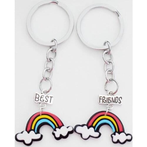 Creative Acrylic Rainbow Key Chains BFF Friendship Children Best Friends Forever Key Ring Best Gift For Friends Girls Boys