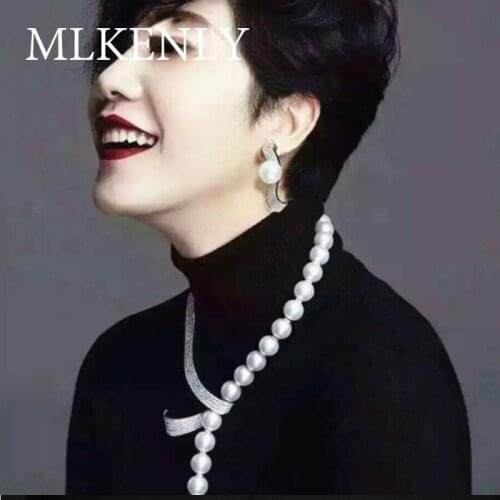 Minimalist letter L zircon button natural pearl short necklace ladies high jewelry dress accessories necklace