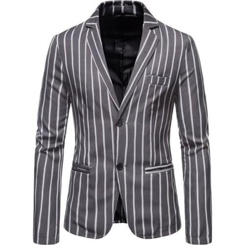 Mens Suit Jacket and Blazer Stripe Plus Size Two Buttons Casual Notch Lapel Slim Fit Office Blazer Jacket Fashion