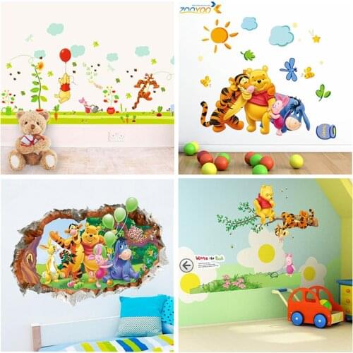 Cartoon winnie the pooh bear wall decals for kids rooms bedroom nursery decor posters diy animal wall stickers art pvc posters