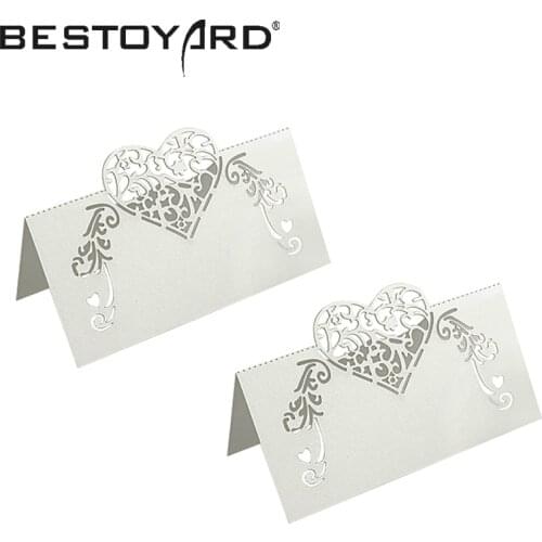 50pcs Laser Cut Heart Shape Place Cards Wedding Name Cards Greeting Card Lace Name Place Cards Wedding Decoration Table Decor
