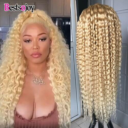 28"-30" 613 Kinky Curly Wig 13x1 T Part Human Hair Wigs Honey Blonde Lace Part Wig For Black Women Brazilian Remy Hair T Part