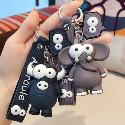 1PC Popular Cartoon Elephant and Cattle Keychain Car Key Ring Pendant Key Holder Trendy Cute Animal Pendant Buckle Clasp Gifts