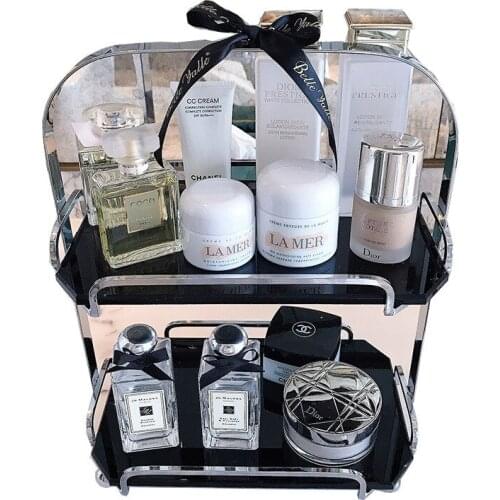 Luxury Metal Shelf Bathroom Table Cosmetic Storage Rack Skin Perfume Tray Top Grade Makeup Organizer Cake Snack Rack Placement