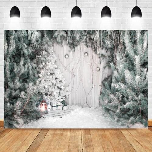 Christmas Photography Backdrop for Photo Studio Winter Snowfield Birthday Portrait Background Snow Pine Christmas Trees
