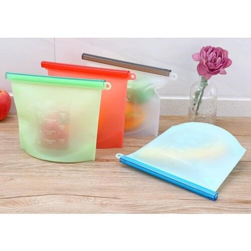 1000Ml Silicone Food Bag Fda Reusable Silicone Food Bag Ziplock Bag Leakproof For Freezer Preservation Multiple Purposes XB 132