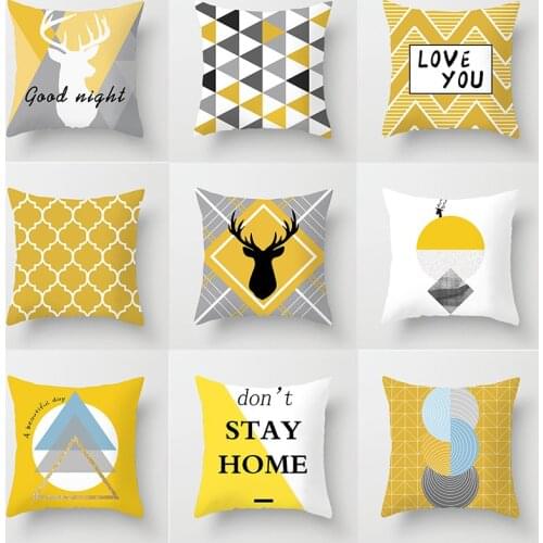 Nordic Yellow Color Cushion Cover Geometric Elk Print Decorative Pillow Case Polyester Throw Pillowcases Office Sofa Home Decor