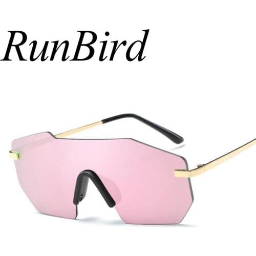 RunBird 2017 Fashion Celebrity Big Cool Oversized Sunglasses Women Men Pink Color Lens Rimless Sun Glasses Oculos De Sol 462R