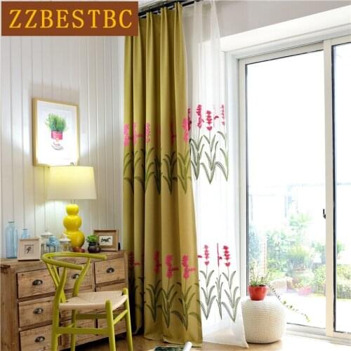 Modern Pastoral Cotton And Linen Embroidery Bedroom Living Room Curtains Yellow Elegant Custom Kitchen Hotel Short Curtains
