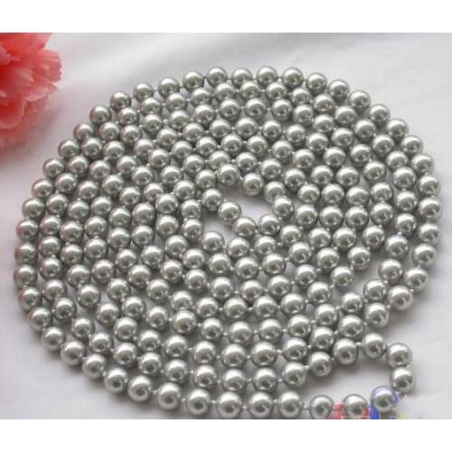 Unique Pearls jewellery Store Long 80'' 8mm Round Gray South Sea Shell Pearl Necklace Charming Women Gift