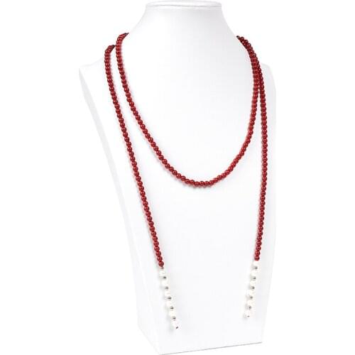 High Imitation Red Coral Beads 4mm and Pearl 7-8mm For DIY Jewelry Necklace 50inch gem Best for girl friend Gift H55