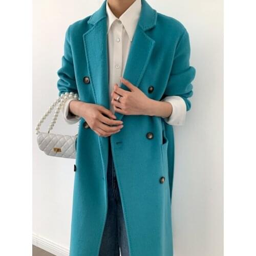 High-end suit collar double-breasted multicolor mid-length double-sided cashmere coat woolen coat Korean version 21 new
