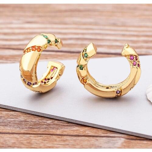 Korean Colorful Zircon Small Clip Earrings For Girl Gold Ear Cuff Cute Cartilage Clip on Earrings No Piercing Women Punk Jewelry