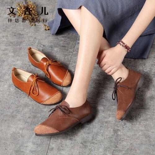 Womens Vulcanize Shoes Lace Up Casual Shoes Shallow mouth Belt decoration Genuine Leather women flats Footwear Walking Shoes