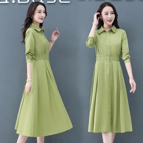 Autumn Vestidos Mujer Fashion Long-sleeved Dress Women Temperament Stitching Lace Mid-length Bottoming Shirt Dresses Female A978