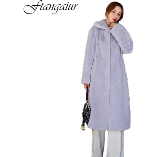 Ftangaiur 2020 Winter Import Purple Standard Velvet Mink Fur Coat Womens With Fur Hood Loose X-Long Natural Real Mink Fur Coats