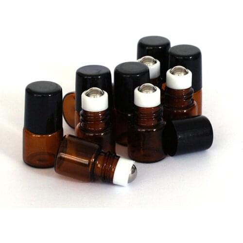 10 Pcs 1ml Empty Brown Glass Bottle Roller Ball Essential Oil Bottles Travel Perfume Refillable Bottle Mist Liquid Container