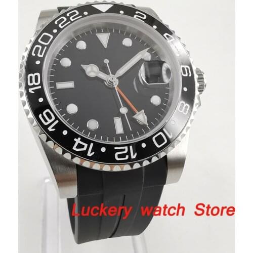 40mm no logo black dial luminous saphire glass;black Ceramic Bezel GMT Automatic movement mens watch-BA140